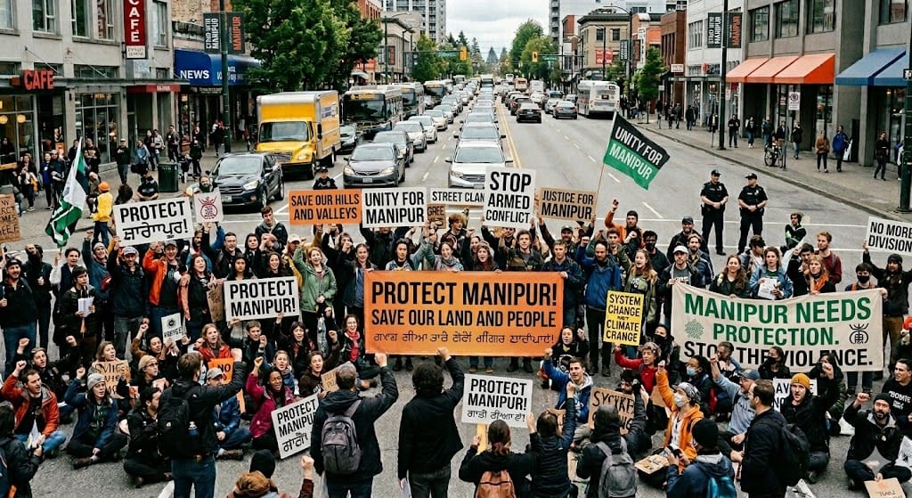 ಮಣಿಪುರದಲ್ಲಿ ಹತ್ಯೆಗಳ ವಿರುದ್ಧ ಜನರು ನಡೆಸುತ್ತಿರುವ ಪ್ರತಿಭಟನೆ ದೃಶ್ಯ