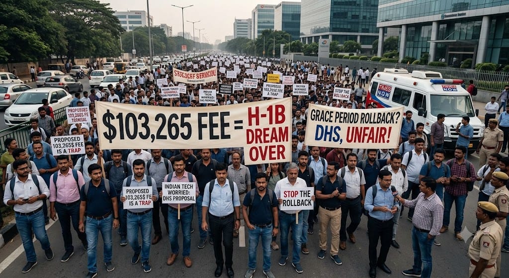 H-1B Visa Fee Hike & 60-Day Grace Period Removal: What It Means for Indian Tech Workers in 2026 1 US H-1B visa document with American flag, symbolizing 2026 immigration fee and grace period changes