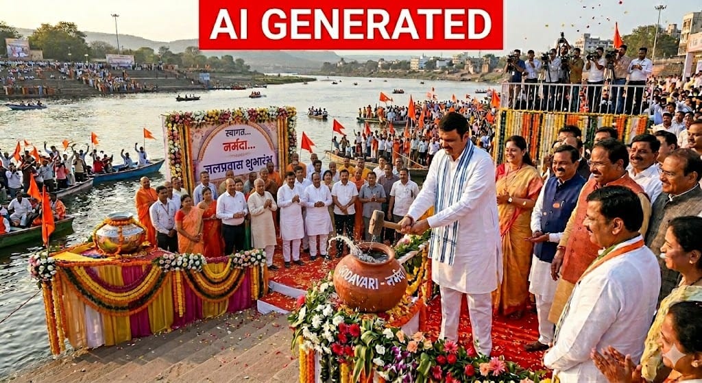 Fadnavis Launches ‘Godavari to Narmada’ Water Journey in Maharashtra 1 Maharashtra Chief Minister Devendra Fadnavis launching the Godavari to Narmada water journey initiative at a public event promoting water conservation