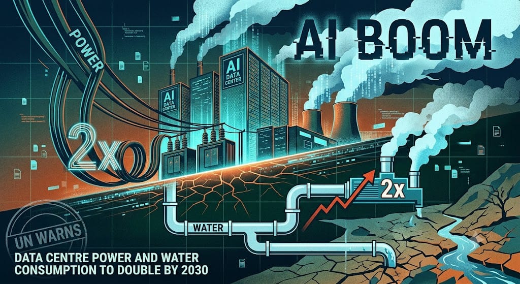 AI Boom to Double Data Centre Power and Water Consumption by 2030, UN Warns 1 Data centre server rows with cooling systems illustrating AI power and water consumption growth
