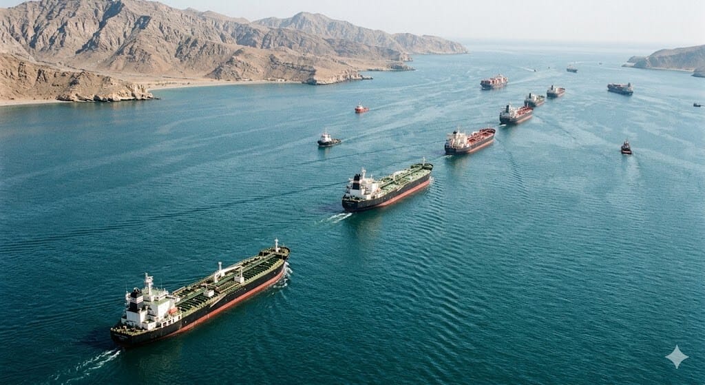 U.S. and Iran Clash Over Hormuz Strait Closure as Peace Talks Open in Switzerland 1 Oil tankers transit the Strait of Hormuz, the shipping route at the center of US-Iran ceasefire talks