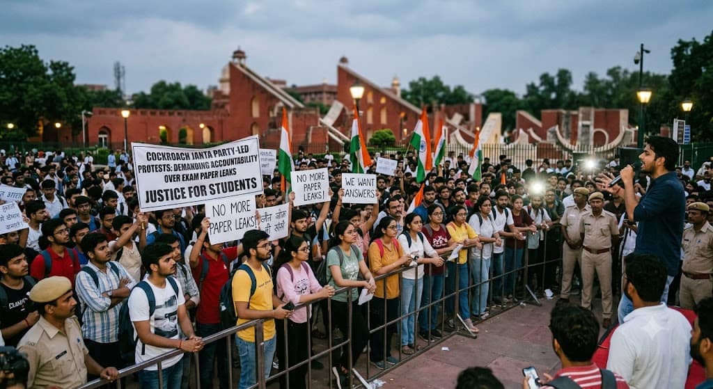 Why India's Gen-Z Is Protesting Differently: Inside the Cockroach Janta Party Movement 1 Young protesters holding placards at Jantar Mantar during India's 2026 Gen-Z Cockroach Janta Party demonstrations