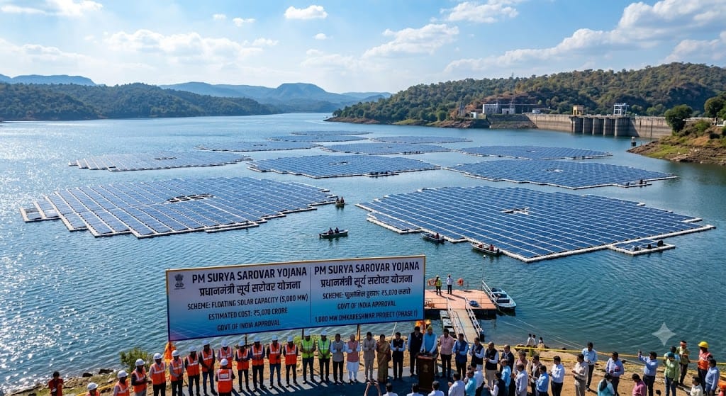 PM Surya Sarovar Yojana (PM-SSY) 2026: Full Details, Eligibility, and How to Apply 1 PM Surya Sarovar Yojana floating solar panels on Indian reservoir