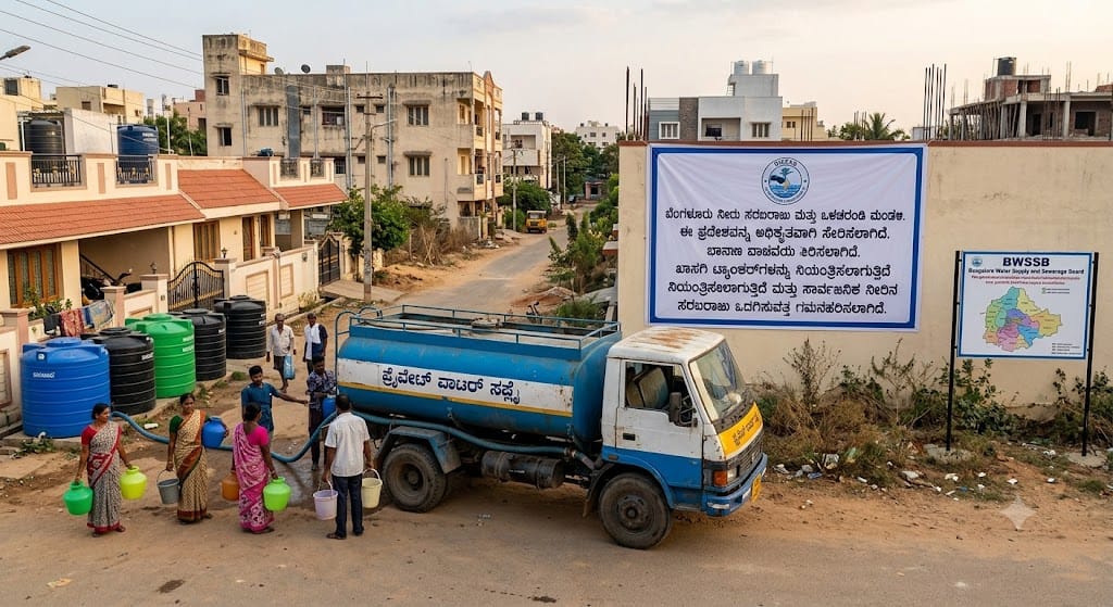 Bengaluru Water Supply Gets Major Expansion: What the New BWSSB Decision Means 1 Private water tanker supplying water to an apartment complex on the outskirts of Bengaluru