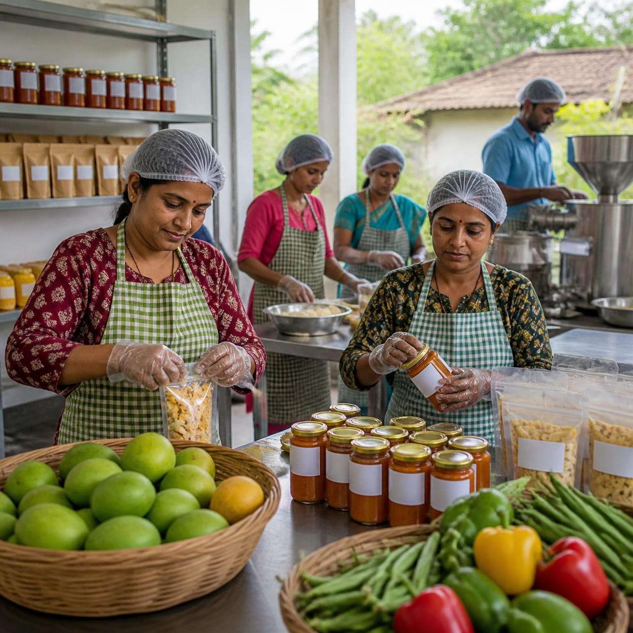 India’s Food Processing Opportunity: Can Small Businesses Turn Local Produce into Profitable Brands? 1 Women entrepreneurs packing locally processed food products in India