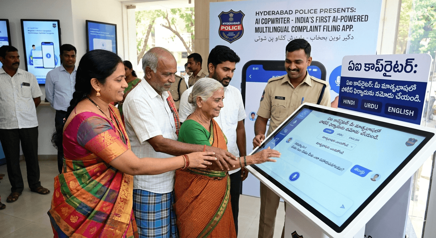 మాతృభాషలో పోలీసు ఫిర్యాదు నమోదు — హైదరాబాద్ పోలీసుల 'AI కాప్రైటర్' యాప్ దేశంలోనే మొదటిది 1 Hyderabad Police Commissioner VC Sajjanar unveiling the AI CopWriter mobile app at the Integrated Command and Control Centre in Banjara Hills Hyderabad on May 23 2026