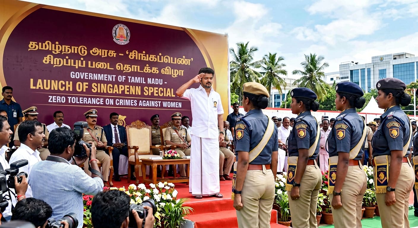 Tamil Nadu CM Vijay Launches Singapenn Special Force, Pledges Zero Tolerance on Crimes Against Women 1 Tamil Nadu Chief Minister Vijay flags off the Singapenn Athiradi Padai special force vehicle at the launch event in Chennai