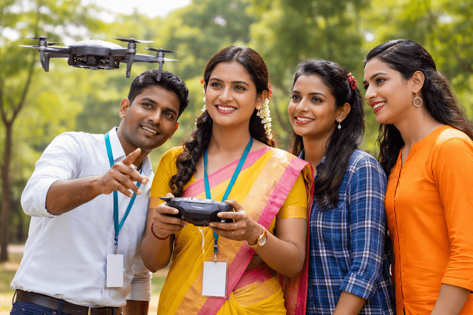 Transgender individuals learning drone piloting skills under Telangana government training programme