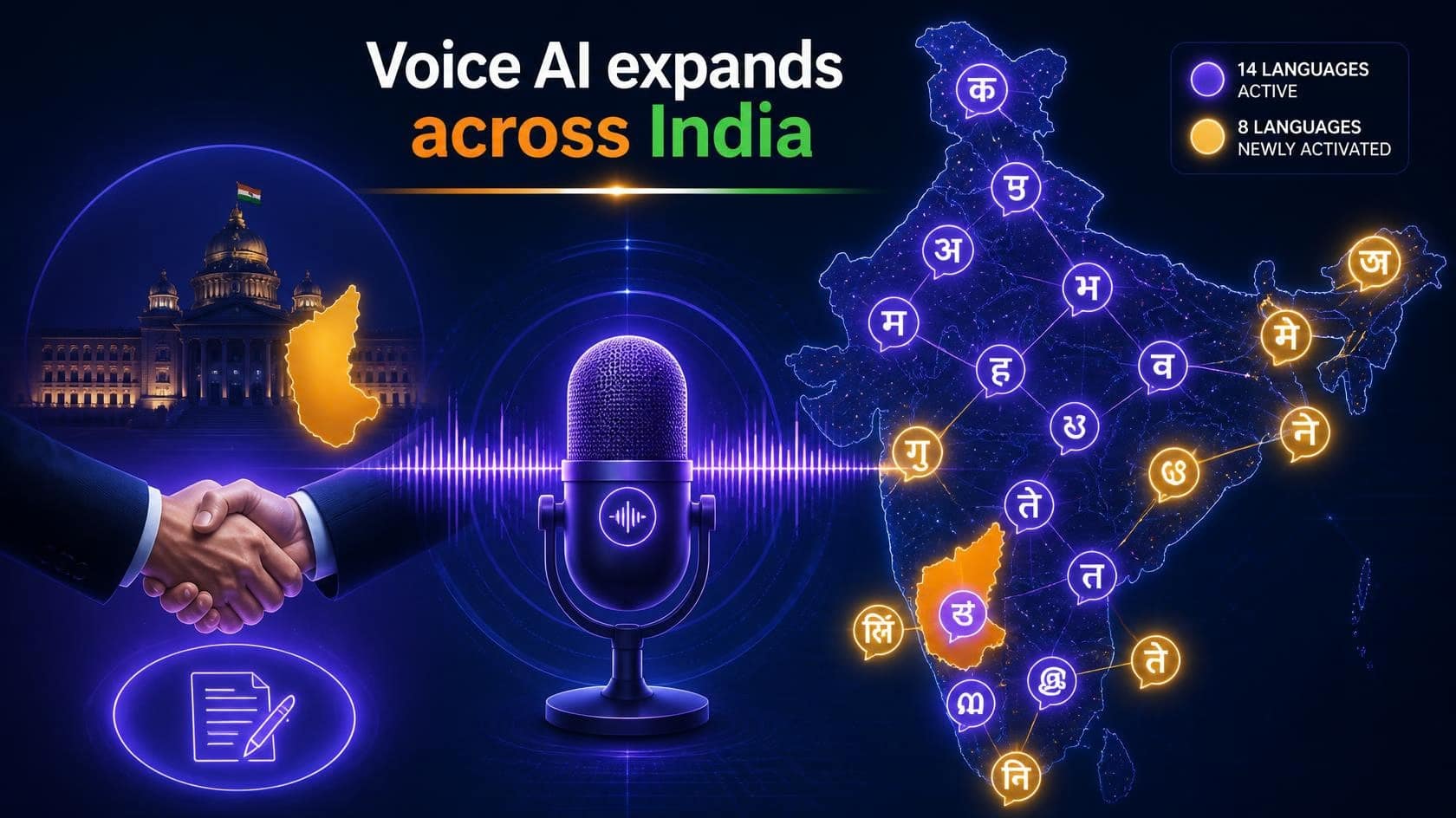 ElevenLabs ಭಾರತದಲ್ಲಿ ನೂರಾರು ದಶಲಕ್ಷ ಡಾಲರ್ ಹೂಡಿಕೆಗೆ ಯೋಜನೆ: ಭಾರತೀಯ ಭಾಷೆಗಳ AI ಗೆ ಇದರ ಅರ್ಥವೇನು? 1 Illustration of a sound wave and speech bubbles in different Indian scripts, representing voice AI for Indian languages