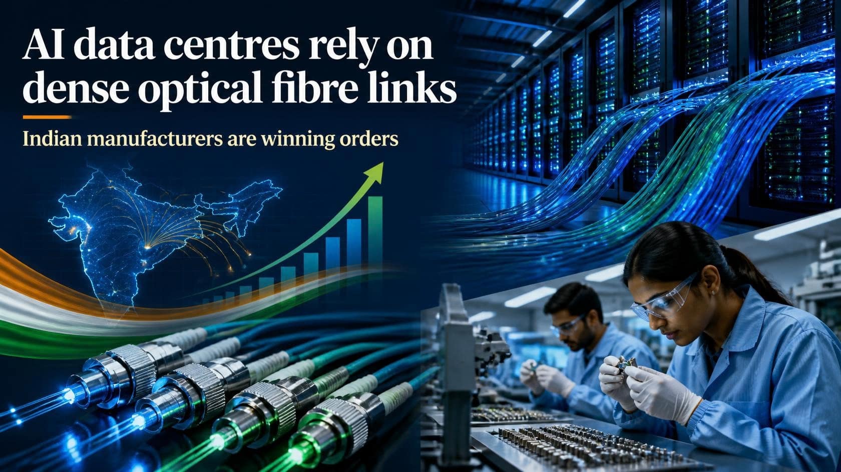 AI Boom Is Creating a New Business Beyond Chatbots: Why India's Data-Centre Supply Chain Matters 1 Optical fibre cables connecting servers inside an AI data centre