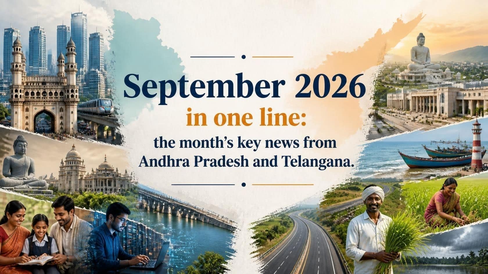 September 2026 Month-End Roundup: Andhra Pradesh and Telangana 1 Map of Andhra Pradesh and Telangana with September 2026 news roundup text