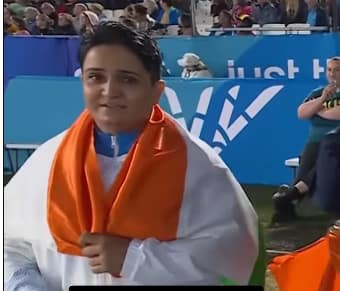 Sharmila Dhankar: The Inspiring Story of India's First Para-Athletics Gold Medalist at the Commonwealth Games 1 Sharmila Dhankar celebrating gold medal win in shot put F57 at Commonwealth Games 2026